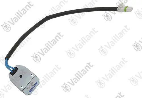 Magnetspule von Vaillant mit Kabel und Steckverbindung, zur Verwendung in Heizsystemen. Schlichte, metallische Konstruktion mit Anschlussleitungen.